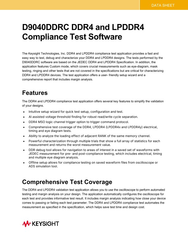 D9040DDRC DDR4 and LPDDR4 Compliance Test Software PDF Asset Page